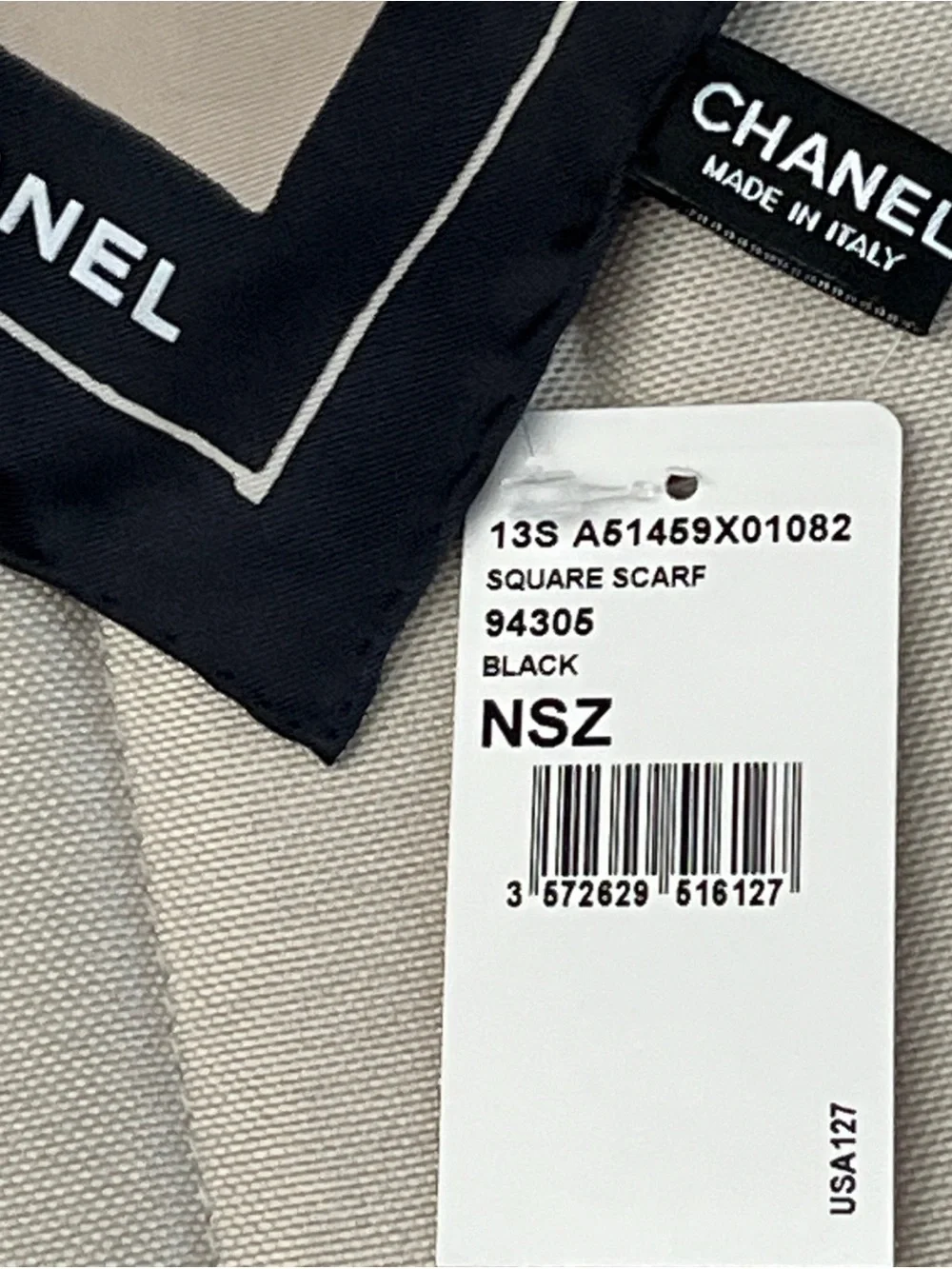 CHANEL icon motifs silk scarf with original packaging tags